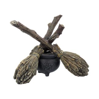 Witch Wiccan Witchcraft Broomstick Crystal Ball Holder 17cm