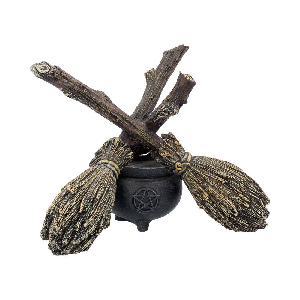 Witch Wiccan Witchcraft Broomstick Crystal Ball Holder 17cm