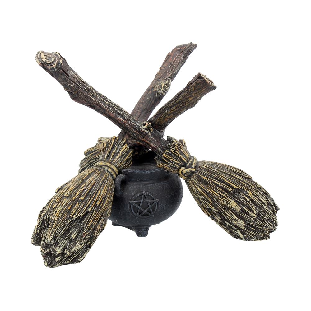 Witch Wiccan Witchcraft Broomstick Crystal Ball Holder 17cm