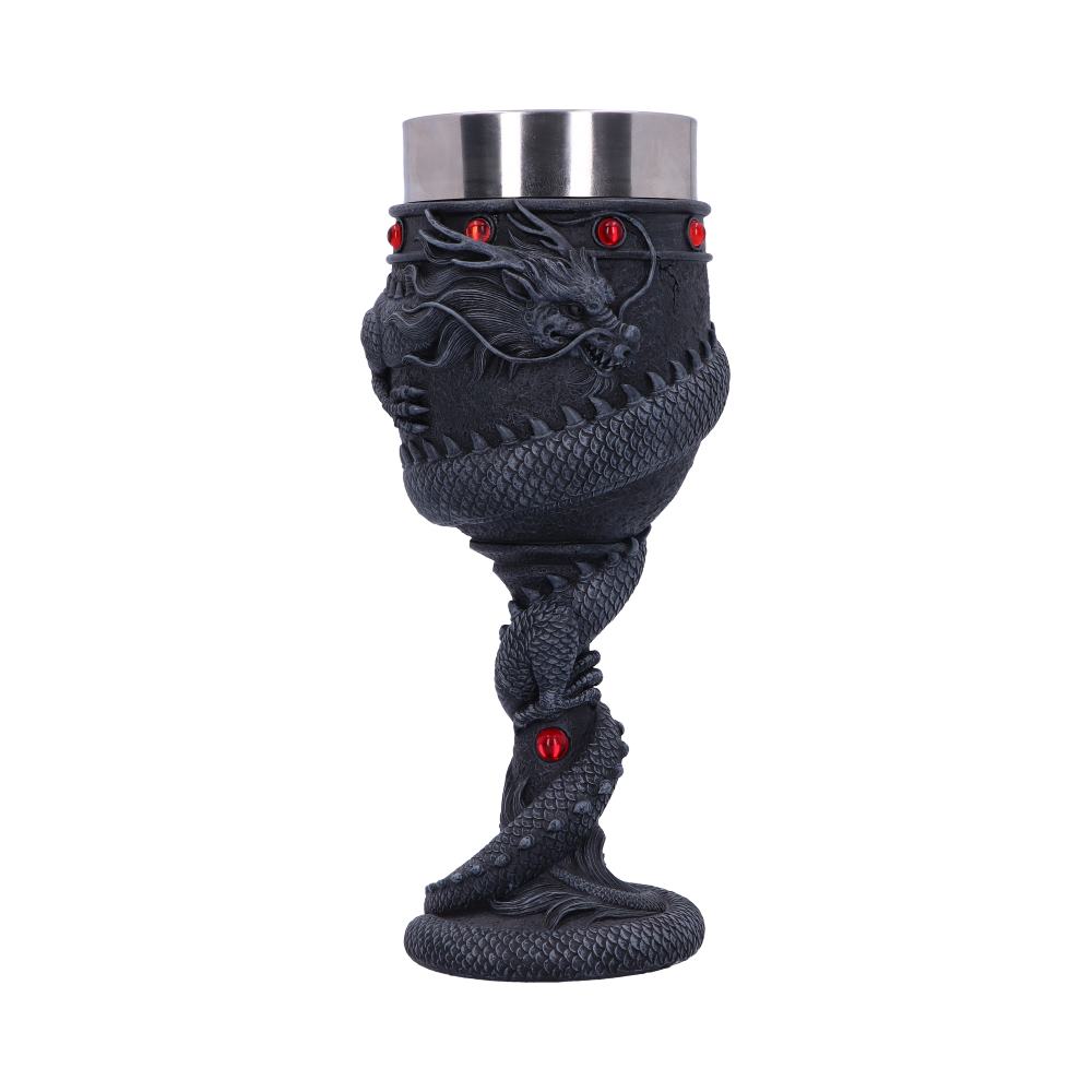 Black Chinese Dragon Coil Goblet Wine Glass 20cm