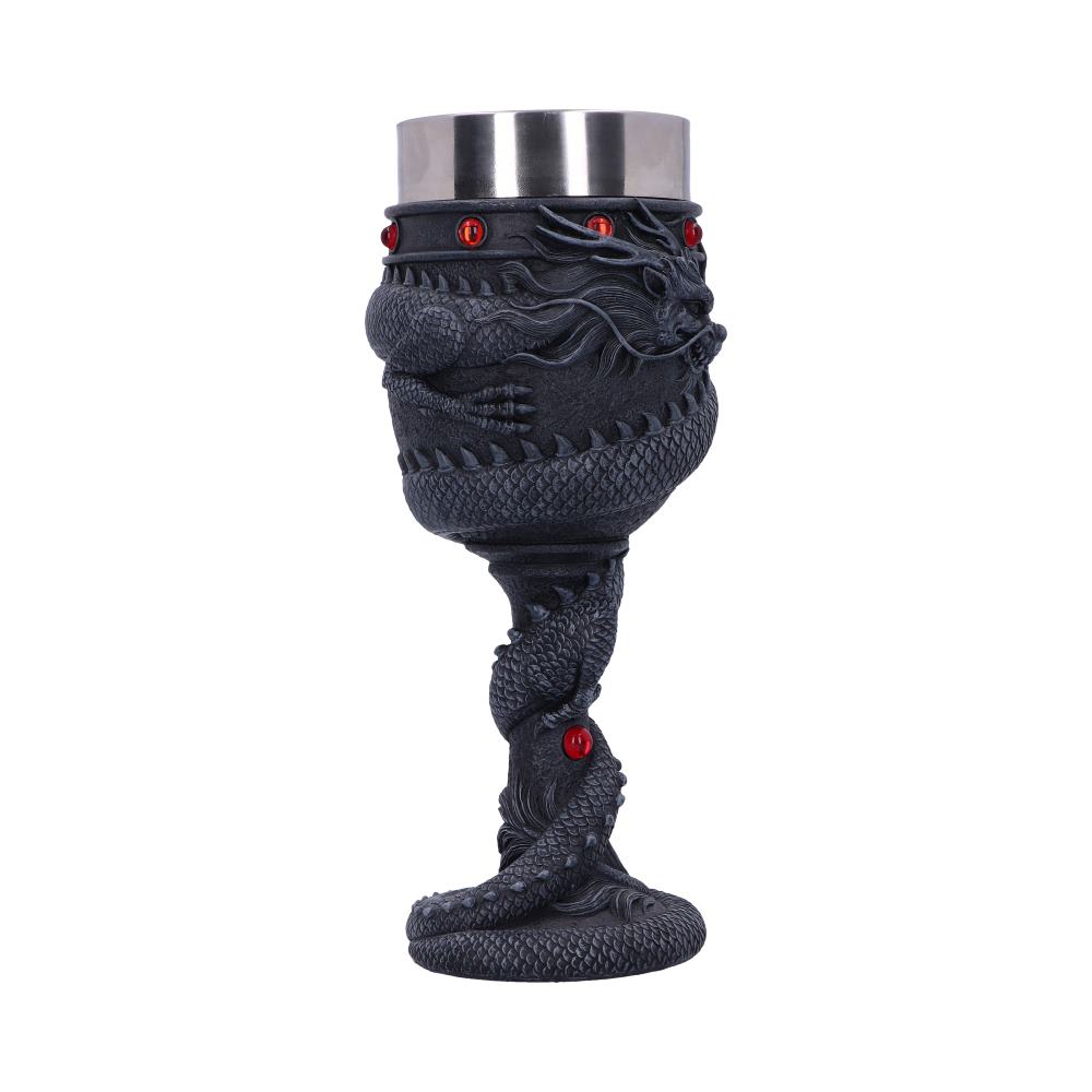 Black Chinese Dragon Coil Goblet Wine Glass 20cm