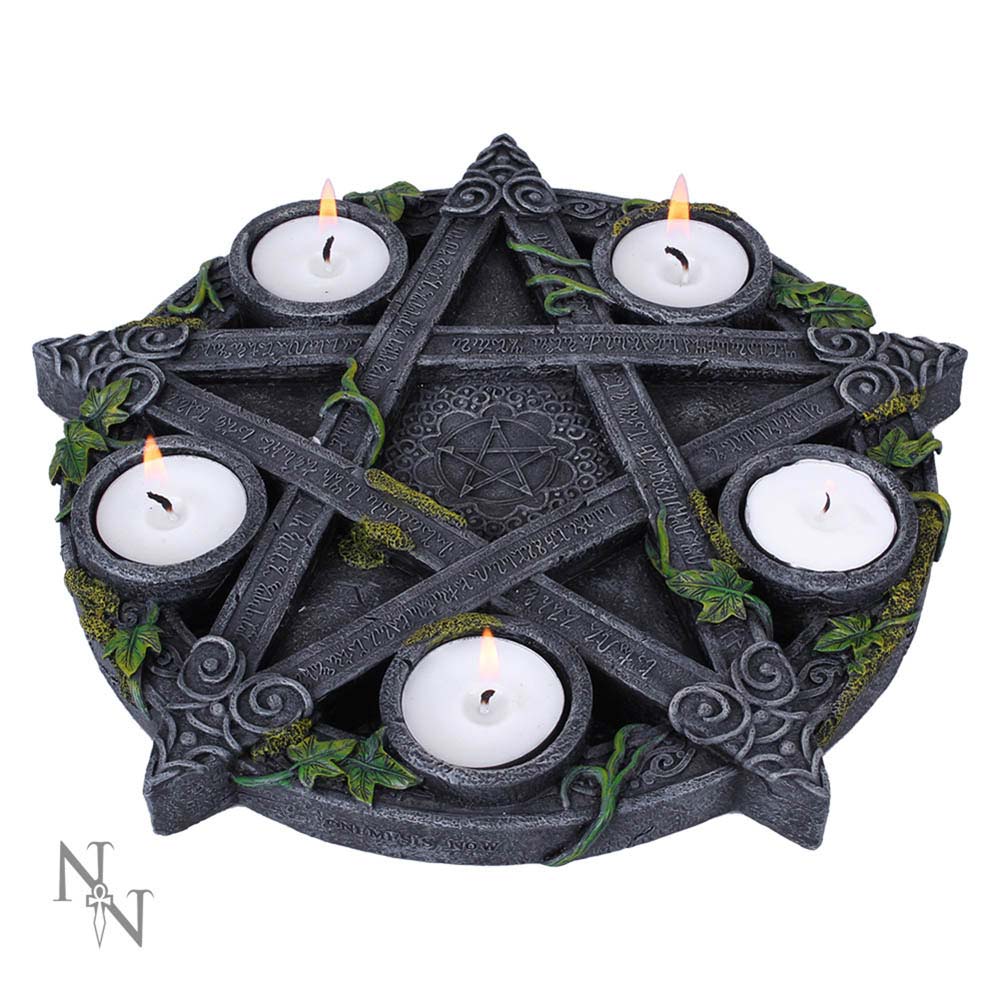 Wiccan Pentagram Tea Light Holder Gothic Witch Candle Holder 25.5cm