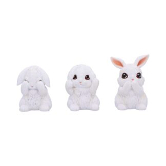 Three Wise White Bunny Figurines 9cm