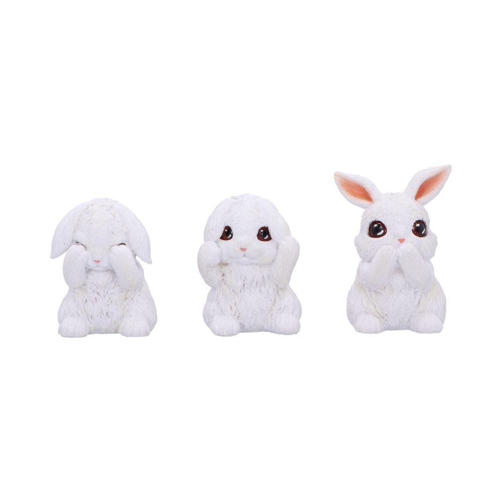 Three Wise White Bunny Figurines 9cm