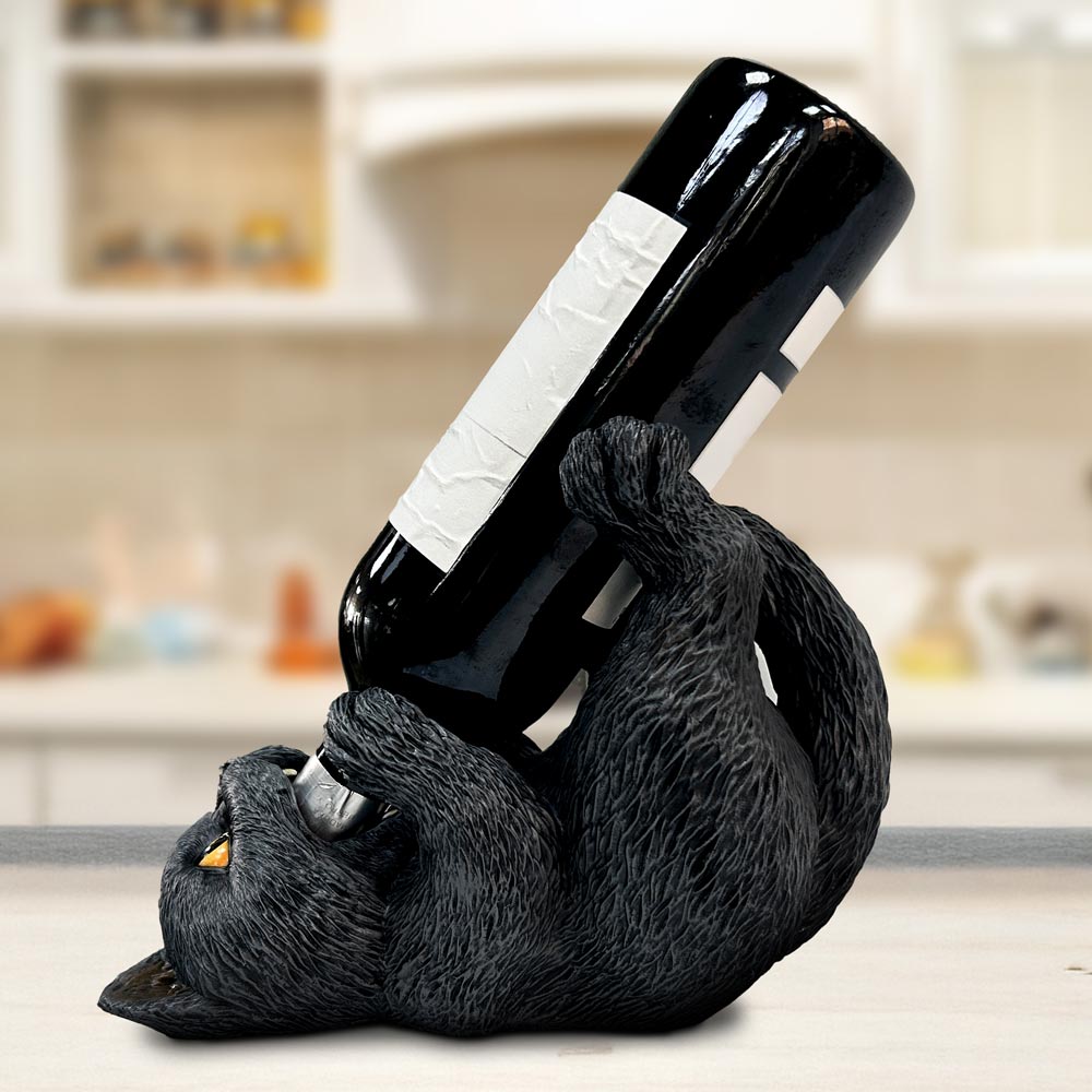Black Cat Guzzler Wine Bottle Holder 18cm
