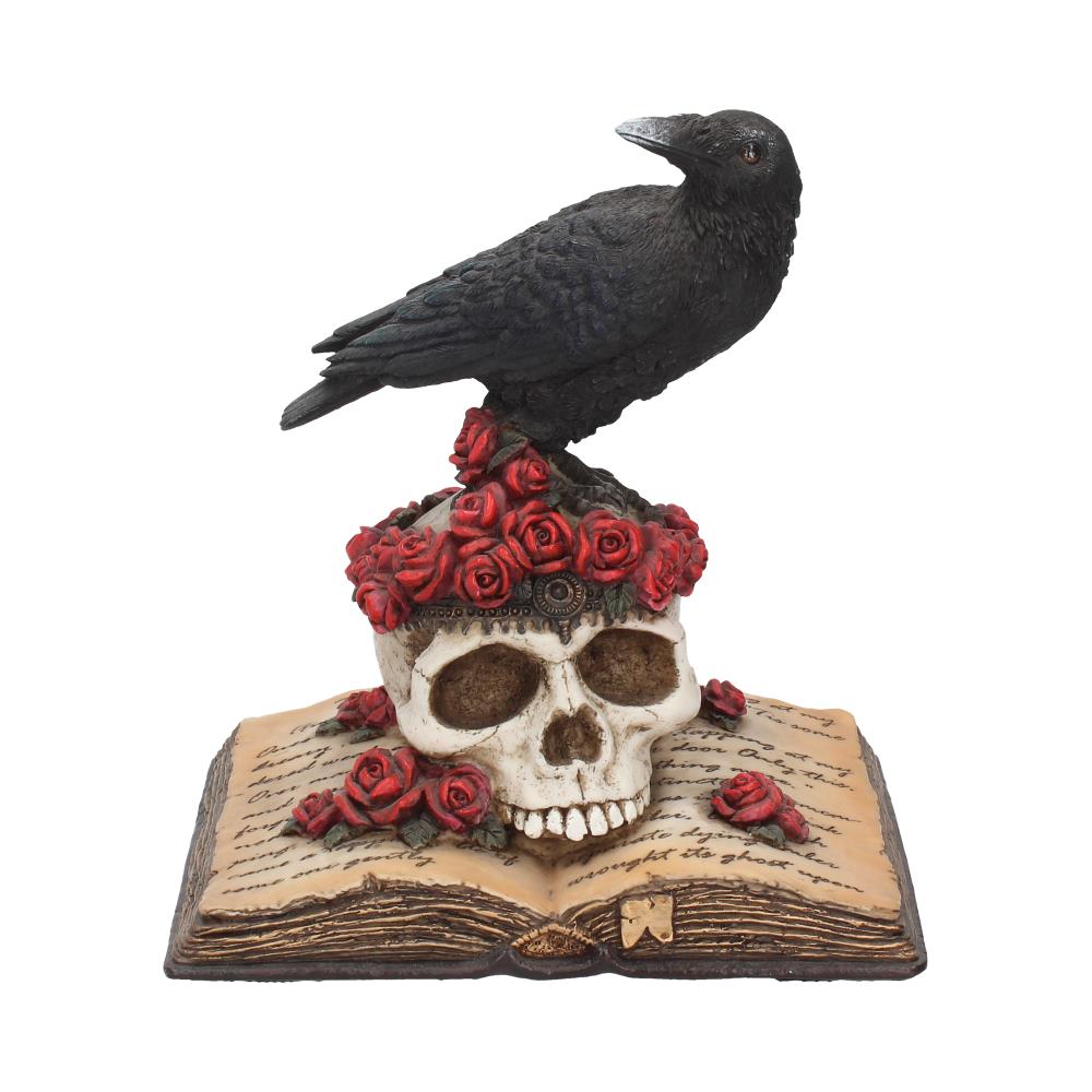 Heartaches Reflection Raven Figurine Skull Rose Valentine Ornament 17cm