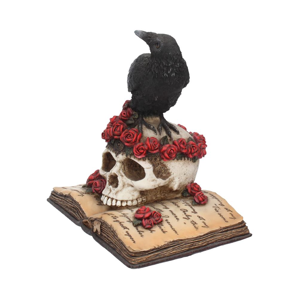 Heartaches Reflection Raven Figurine Skull Rose Valentine Ornament 17cm