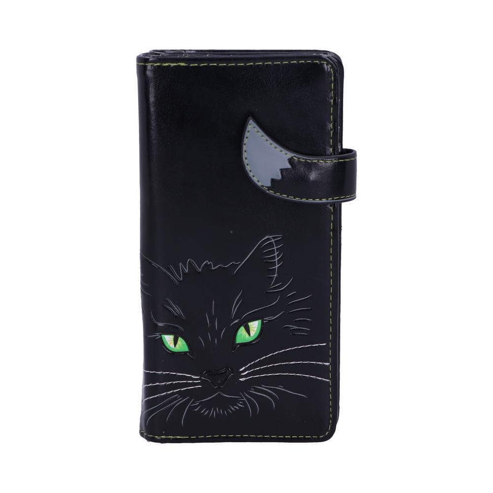 Black Lucky Cat Purse Embossed Eye Tail Wallet 18.5cm