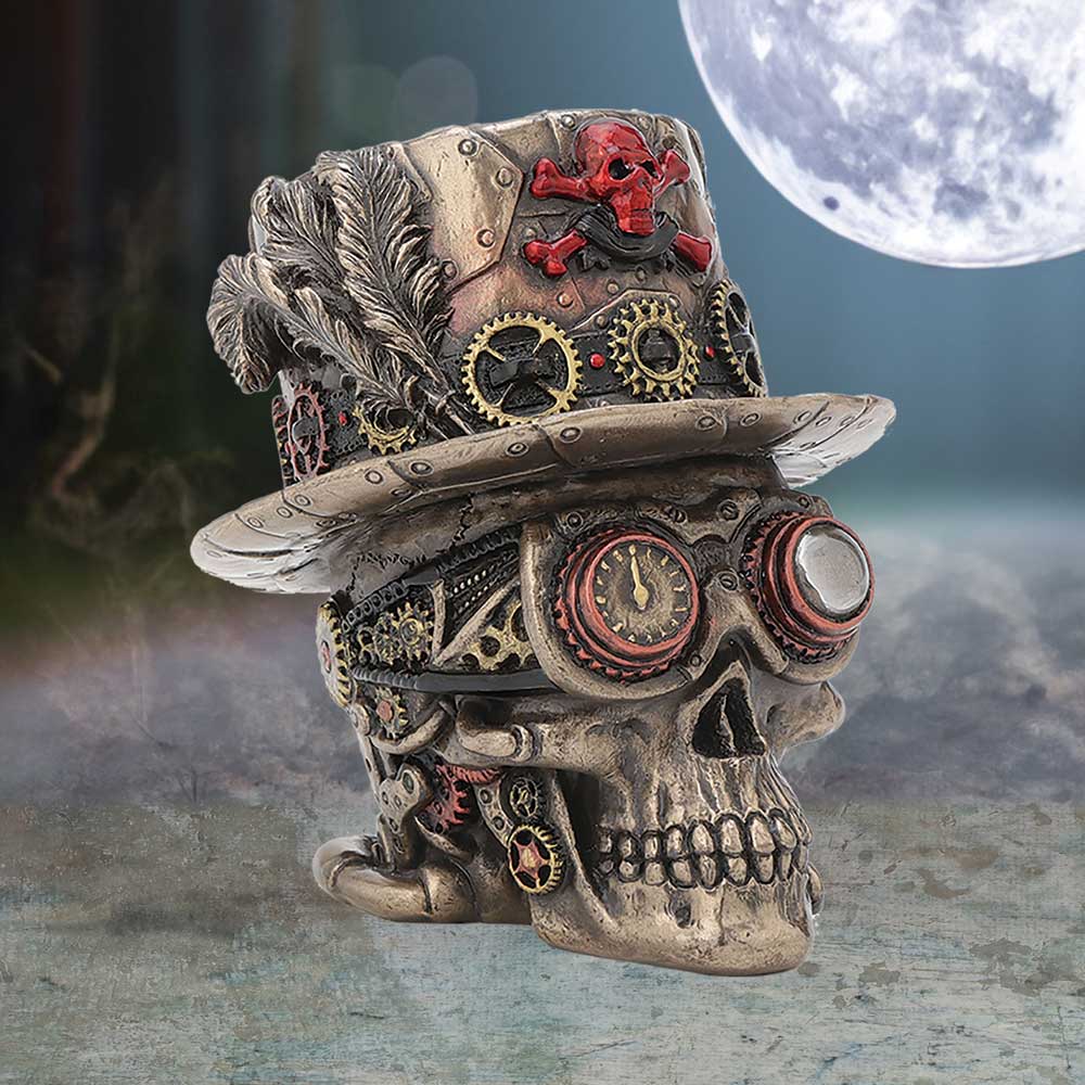Steampunk Clockwork Baron Skull Figurine Ornament 11cm