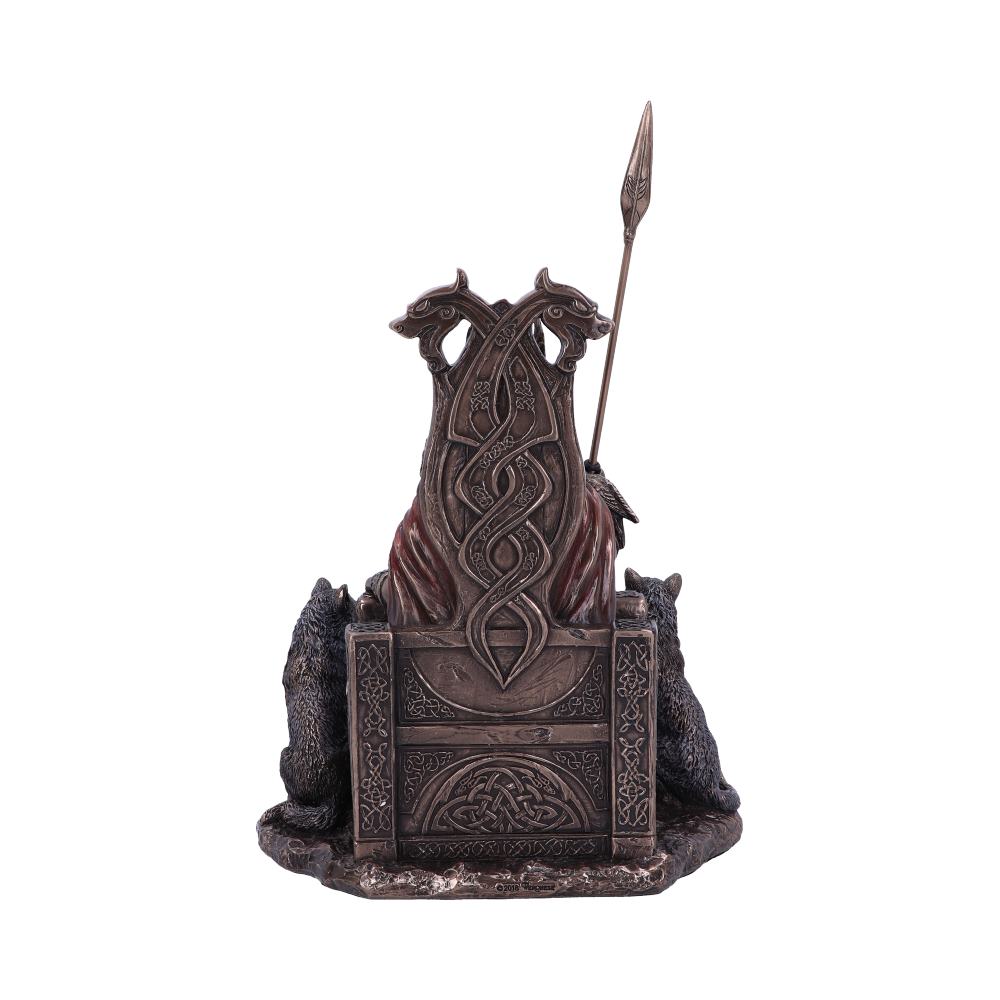 Bronze Odin All Father Wolves and Throne Figurine 22cm