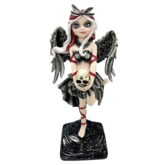 Shadow Fae Fairy Figurine with Feathered Skirt and Skull Accessory 20cm