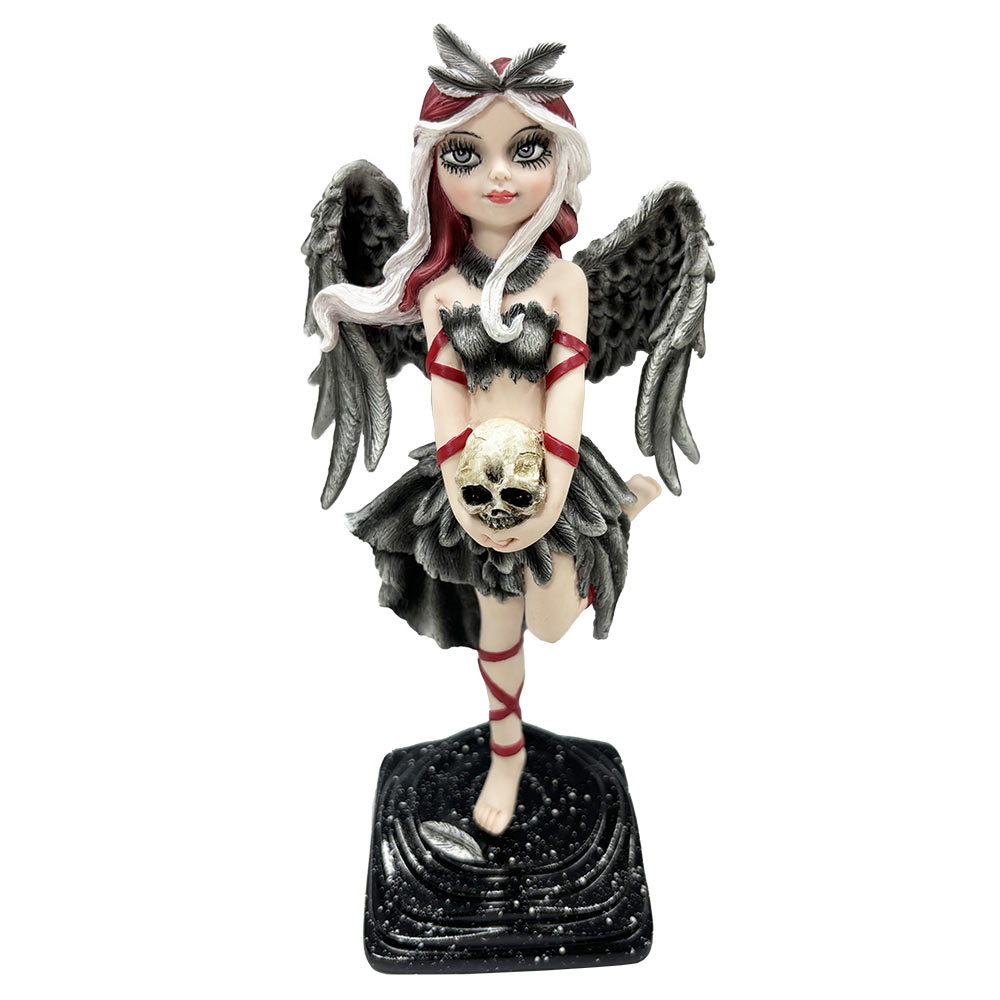 Shadow Fae Fairy Figurine with Feathered Skirt and Skull Accessory 20cm