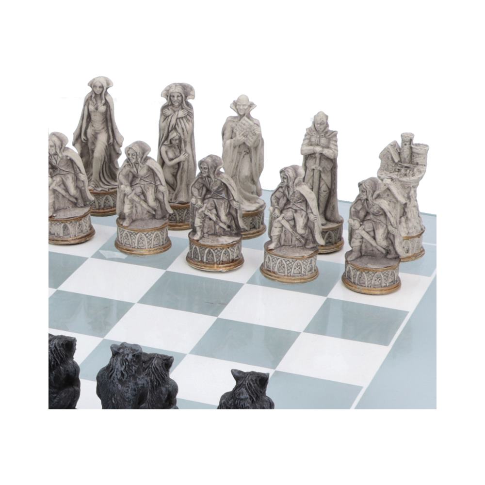 Raised Fantasy Vampire & Werewolf Chess Set With Corner Towers 43cm