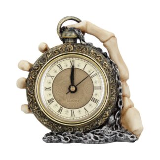 About Time Skeleton Hand and Pocket Watch Mantel Clock 14cm