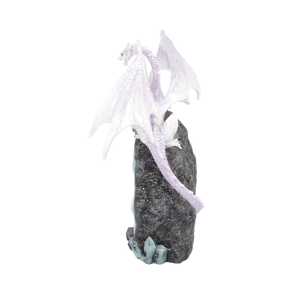Glacial Custodian Fantasy White Dragon Sitting On A Geode 22cm