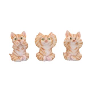 Three Wise Ginger Cats Figurines (Set of 3) See No, Hear No , Speak No Cats 8.5cm