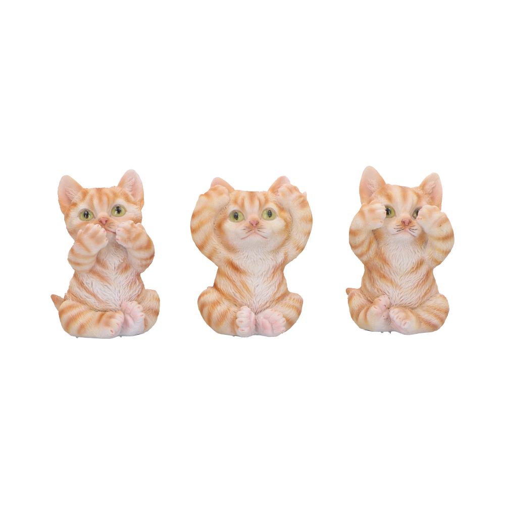 Three Wise Ginger Cats Figurines (Set of 3) See No, Hear No , Speak No Cats 8.5cm