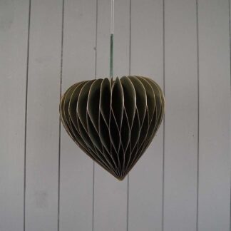 Hanging Handmade Green Heart Paper Decoration - Flat Packed