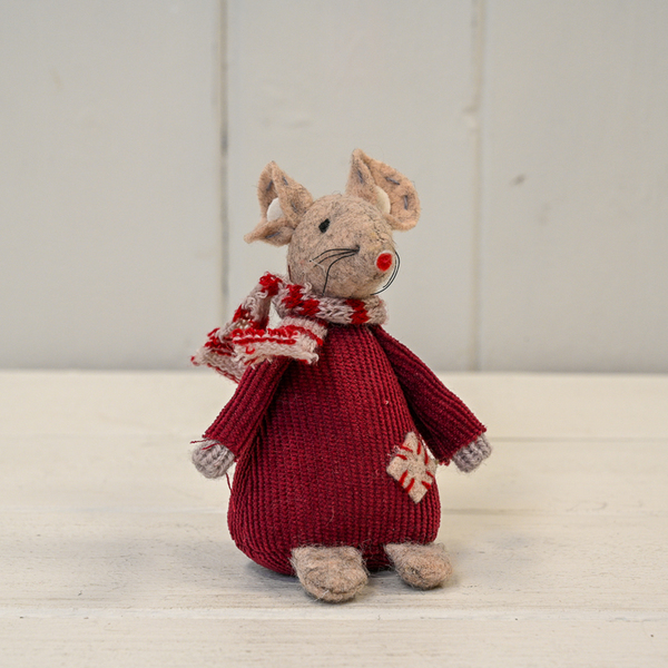 Fabric Mouse in Red Jumper and Scarf