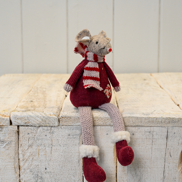 Fabric Mouse with Red Jumper Scarf and Dangly Legs