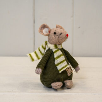Fabric Mouse with Green Jumper and Stripey Scarf