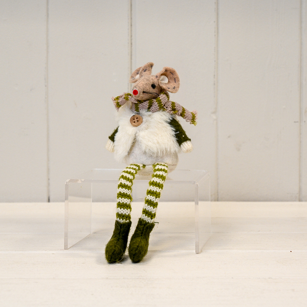 Green Stripey Mouse with White Furry Gilet