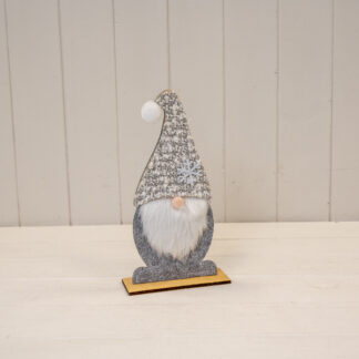 Grey Felt Gonk with Furry Beard and Snowflake Detail Hat