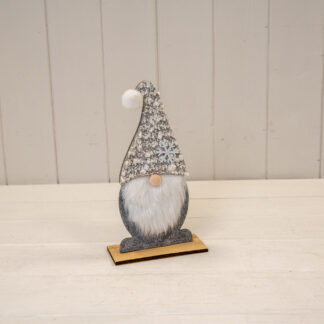 Medium Grey Felt Gonk with Furry Beard and Snowflake Detail Hat