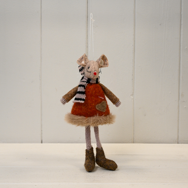 Fabric Mouse in Red and Brown Jumper with Striped Scarf