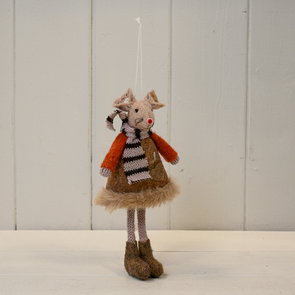 Fabric Mouse in Red and Brown Jumper with Striped Scarf