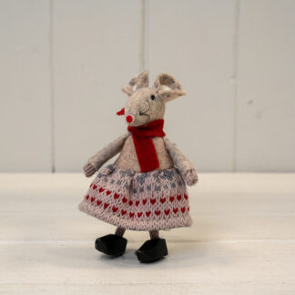 Fabric Mouse in White Patterned Skirt
