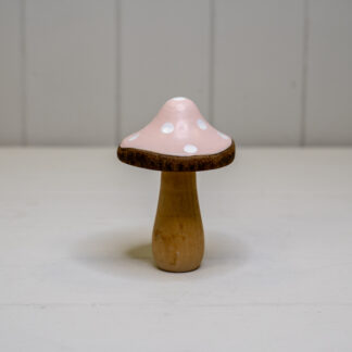 Medium Pink Wooden Mushroom Decoration