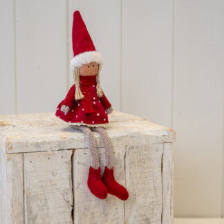 Fabric Sitting Girl in Red Outfit