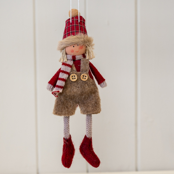Fabric Hanging Boy in Winter Outfit Red and Brown