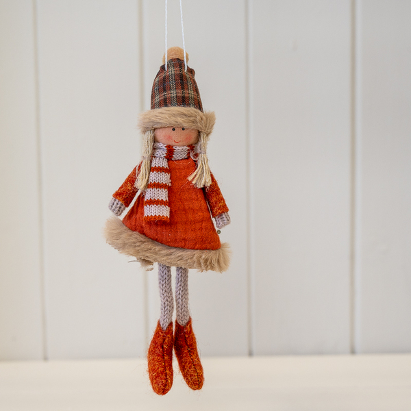 Fabric Hanging Girl in Winter Outfit Orange and Brown
