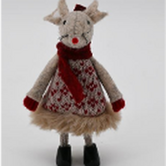 Fabric Standing Girl Mouse in Cloggs Red and Brown