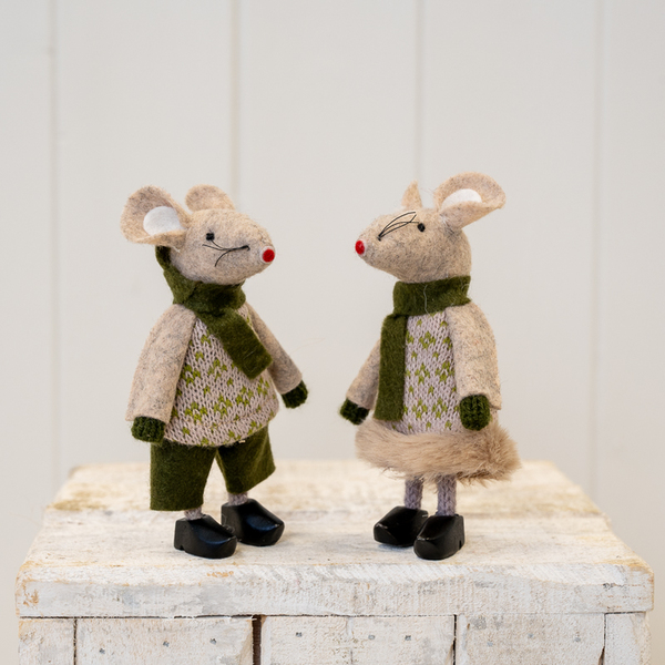 Fabric Standing Girl Mouse in Cloggs Green and Brown