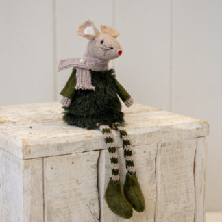 Fabric Sitting Mouse In Winter Outfit in Green
