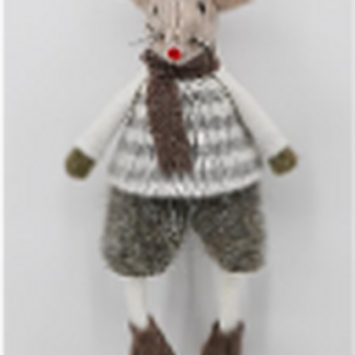 Fabric Hanging Boy Mouse in Brown and Grey Stripey Outfit