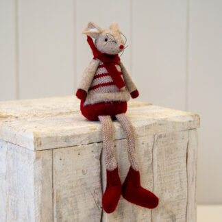 Fabric Sitting Boy Mouse In Red and Brown Stripey Outfit