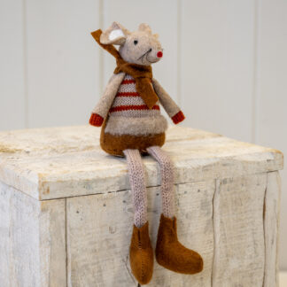 Fabric Sitting Boy Mouse In Red and Brown Stripey Outfit