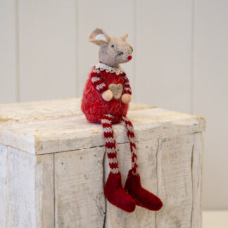 Fabric Sitting Mouse with Heart Detail Red