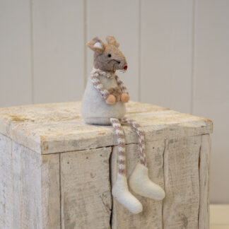 Fabric Sitting Mouse with Heart Detail Natural