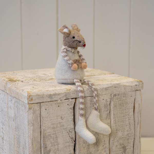 Fabric Sitting Mouse with Heart Detail Natural
