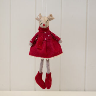 Fabric Hanging Mouse in Red Outfit