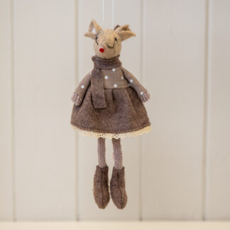 Fabric Hanging Mouse in Brown Outfit
