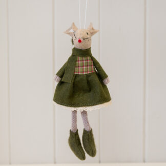 Fabric Hanging Mouse in Green Outfit