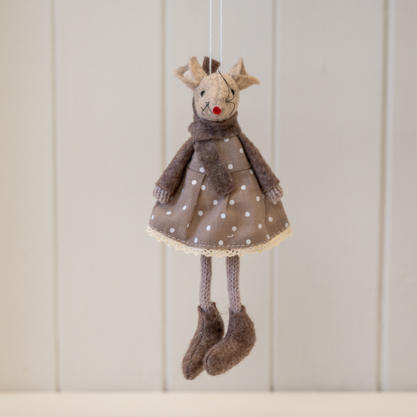 Fabric Hanging Mouse in Brown Outfit