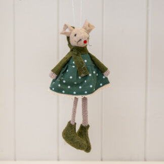 Fabric Hanging Mouse in Green Outfit