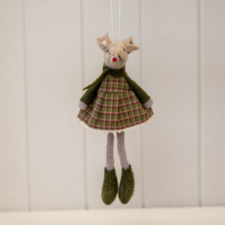 Fabric Hanging Mouse in Green Outfit